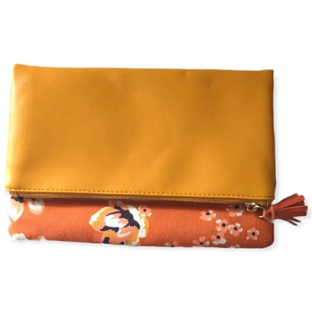 Rachel Pally Zahara Clutch Envelope Folding Floral Orange Blossoms Vegan Leather